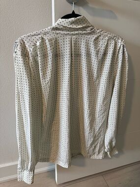 Claiborne Cream Button-Down Shirt with Black Micro Dot Print